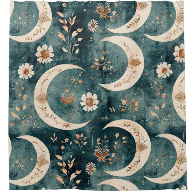 Boho Celestial Floral Moon Pattern (9) Shower Curtain (Front)