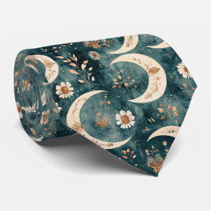 Boho Celestial Floral Moon Pattern (9) Tie
