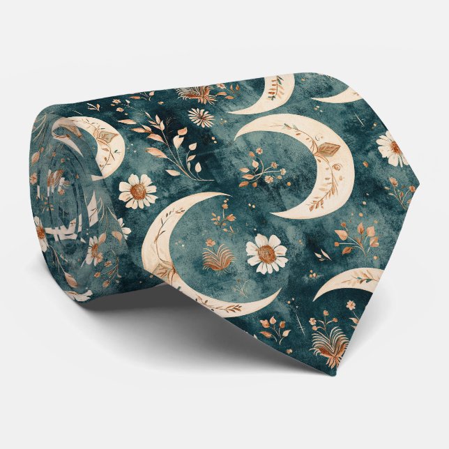Boho Celestial Floral Moon Pattern (9) Tie (Rolled)