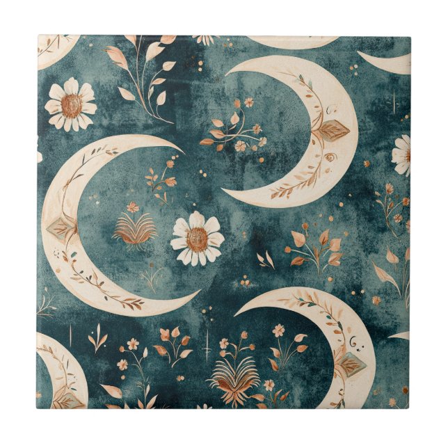 Boho Celestial Floral Moon Pattern (9) Tile (Front)