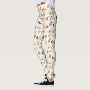 Boho Celestial Floral Pattern Leggings