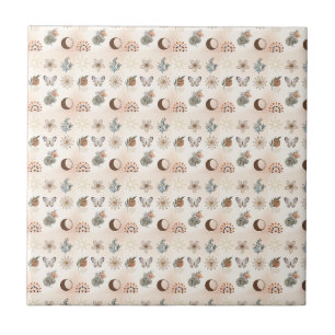 Boho Celestial Floral Pattern Tile