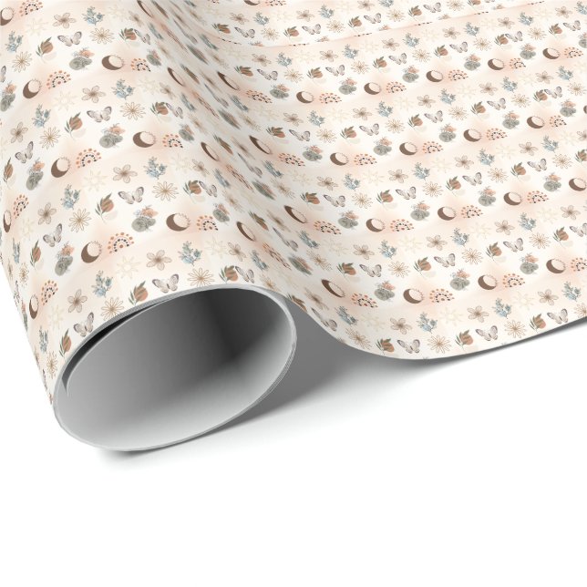 Boho Celestial Floral Pattern Wrapping Paper (Roll Corner)
