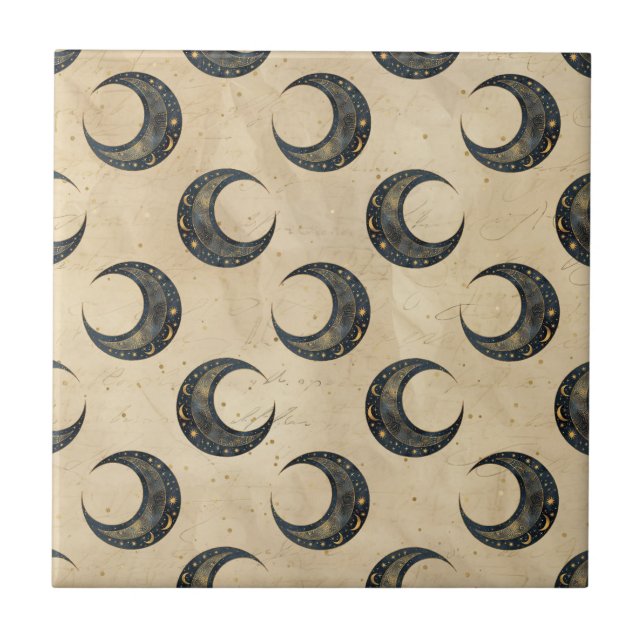 Boho Celestial Moon Gold Pattern Tile (Front)