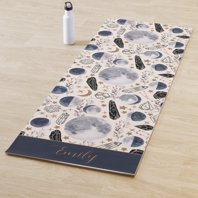 Boho Celestial Moon Phase Crystal Mystical Pattern Yoga Mat (In Situ)
