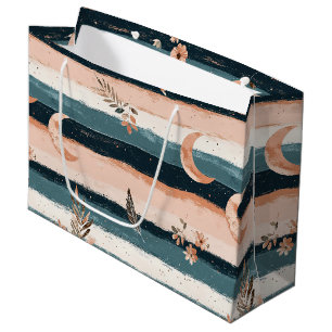 Boho Celestial Moon Stripe in Earth Tones Large Gift Bag