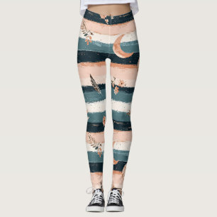 Boho Celestial Moon Stripe in Earth Tones Leggings