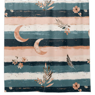 Boho Celestial Moon Stripe in Earth Tones Shower Curtain