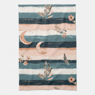 Boho Celestial Moon Stripe in Earth Tones Tea Towel
