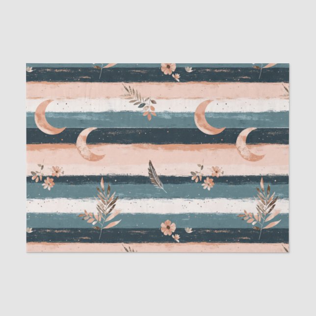 Boho Celestial Moon Stripe in Earth Tones Tissue Paper (Front)