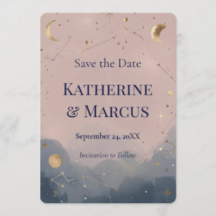 Boho Celestial Mountain Wedding Save the Date Invitation