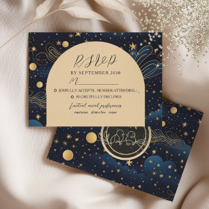 Boho Celestial Night Wedding RSVP Card