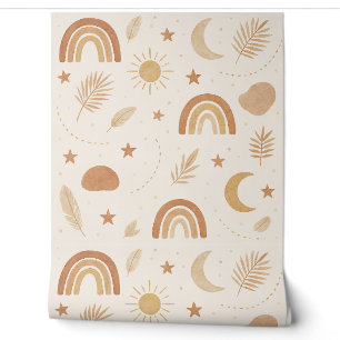 Boho Celestial Rainbow Nursery Wallpaper – Warm