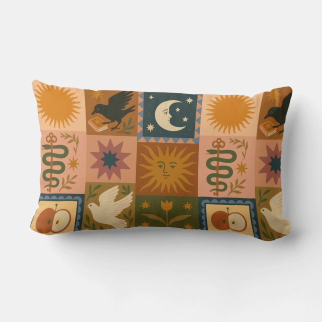 Boho Celestial | Retro Sun & Moon Lumbar Cushion (Back)