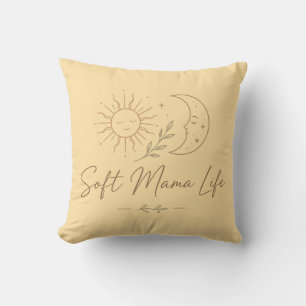 Boho Celestial "Soft Mama Life" Line Art Design Cushion