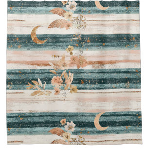 Boho Celestial Stripe in Teal for Free Spirits Shower Curtain