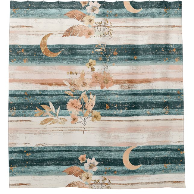 Boho Celestial Stripe in Teal for Free Spirits Shower Curtain (Front)