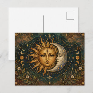 Boho Celestial Sun and Moon Dark Hippie Postcard