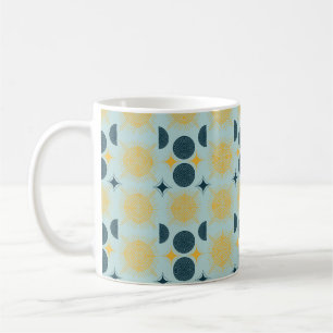 Boho Celestial Sun Moon Blue Pattern Coffee Mug