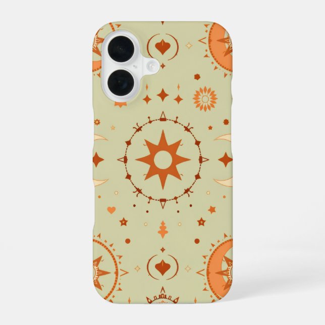 Boho Celestial | Sun & Moon Mint Green Astrology iPhone 16 Case (Back)