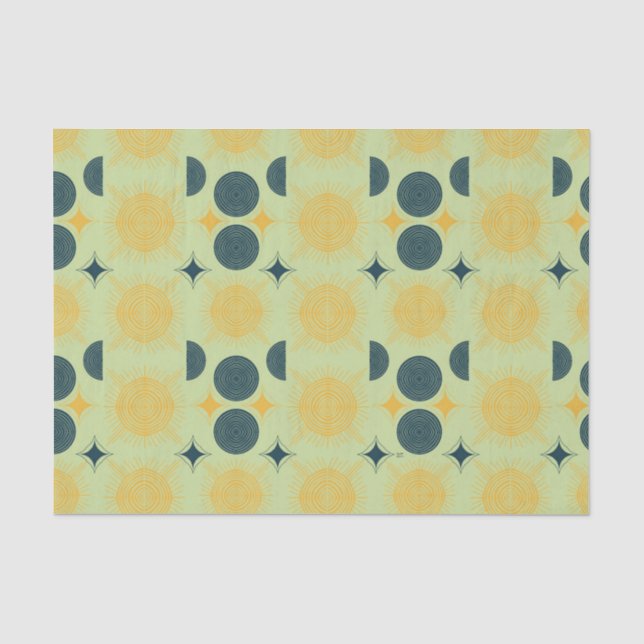 Boho Celestial Sun Moon Mint Tissue Paper (Front)