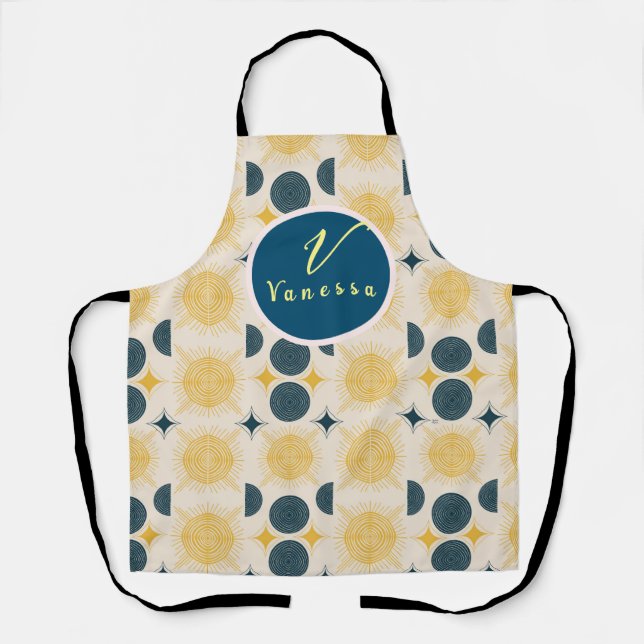 Boho Celestial Sun Moon Monogram Script  Apron (Front)