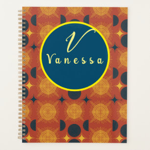 Boho Celestial Sun Moon Monogram Script Planner