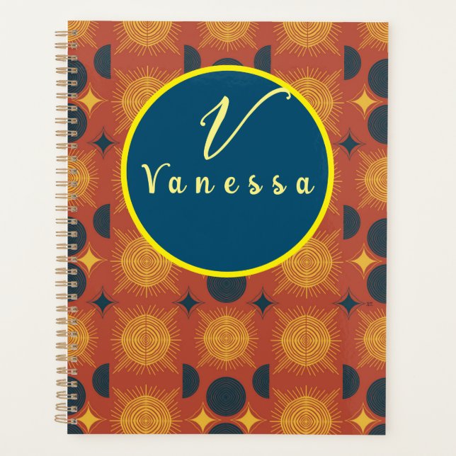 Boho Celestial Sun Moon Monogram Script  Planner (Front)