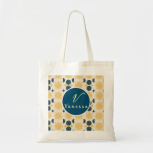 Boho Celestial Sun Moon Monogram Script Tote Bag