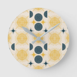 Boho Celestial Sun Moon Pattern Round Clock