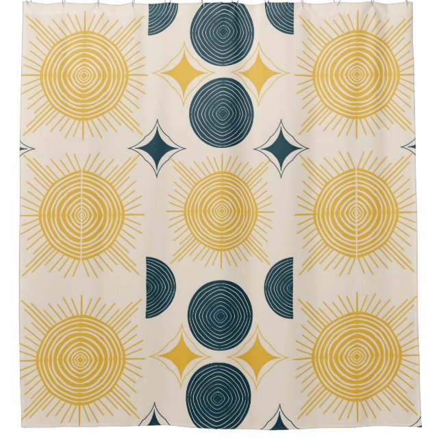 Boho Celestial Sun Moon Pattern Shower Curtain (Front)
