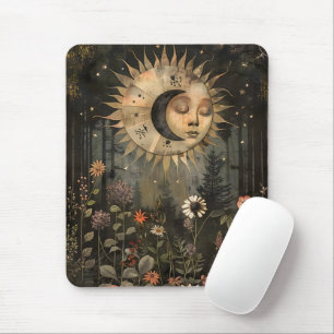 Boho Celestial Sun Moon Wildflower Garden Mouse Pad