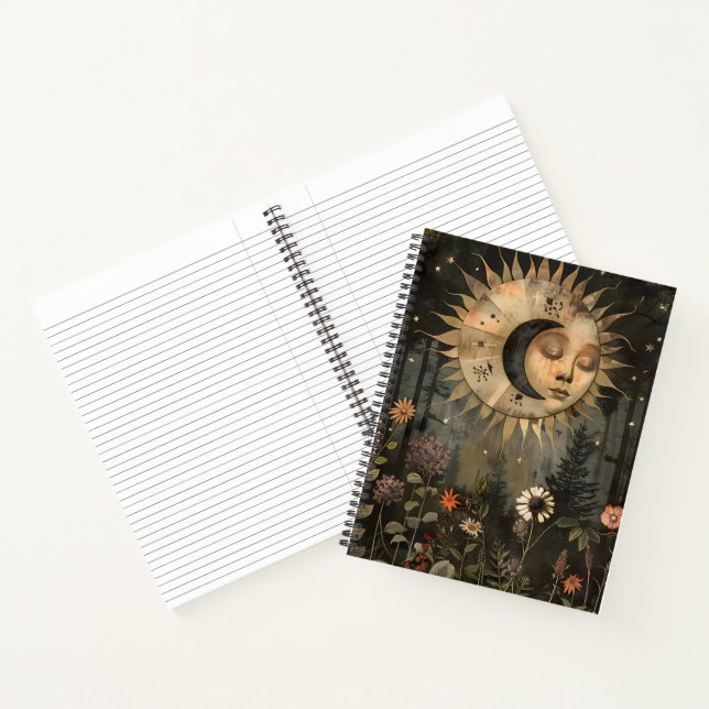 Boho Celestial Sun Moon Wildflower Garden Notebook (Inside)