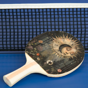 Boho Celestial Sun Moon Wildflower Garden Ping Pong Paddle