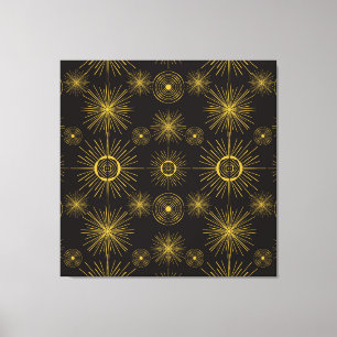 Boho Celestial Sun Stars Black Pattern Canvas Print