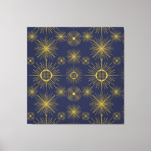 Boho Celestial Sun Stars Blue Pattern  Canvas Print