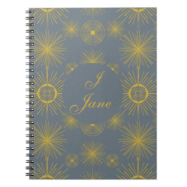 Boho Celestial Sun Stars Dusty Blue Notebook (Front)