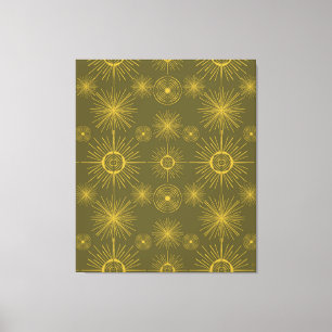Boho Celestial Sun Stars Green Pattern Canvas Print
