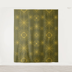 Boho Celestial Sun Stars Green Pattern  Tapestry