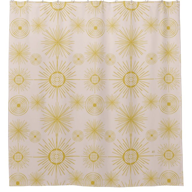 Boho Celestial Sun Stars Ivory Pattern Shower Curtain (Front)