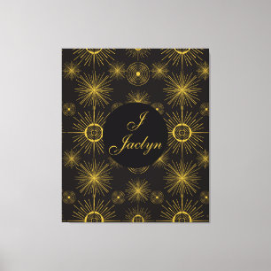 Boho Celestial Sun Stars Personalised Black Canvas Print