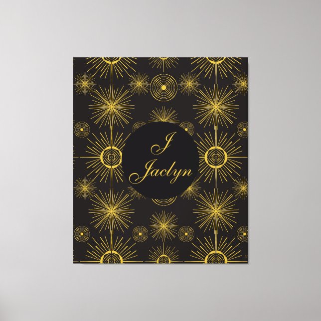 Boho Celestial Sun Stars Personalised Black Canvas Print (Front)