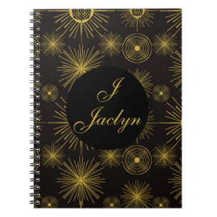 Boho Celestial Sun Stars Personalised Black Notebook