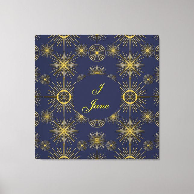 Boho Celestial Sun Stars Personalised Blue  Canvas Print (Front)