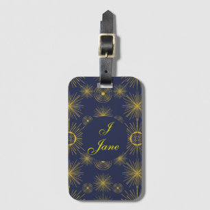 Boho Celestial Sun Stars Personalised Blue Luggage Tag