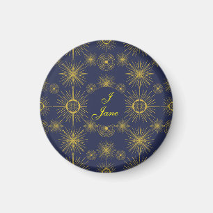 Boho Celestial Sun Stars Personalised Blue Magnet