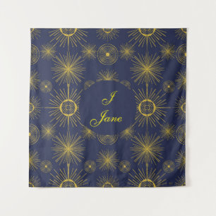 Boho Celestial Sun Stars Personalised Blue Tapestry