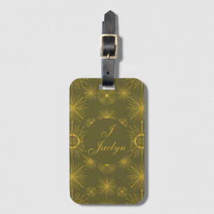 Boho Celestial Sun Stars Personalised Green Luggage Tag