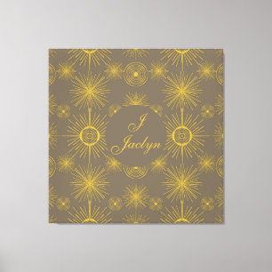 Boho Celestial Sun Stars Personalised Grey Canvas Print