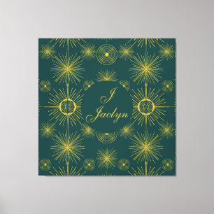 Boho Celestial Sun Stars Personalised Teal  Canvas Print